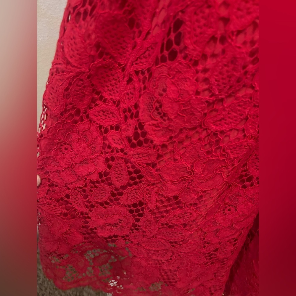 NBD Red Mini Lace Dress Strapless Size 4 - Picture 6 of 7
